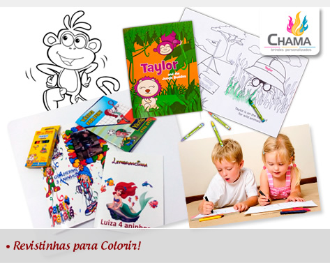 Lembrancinha para Festa: 10 Revistinhas para Colorir Personalizadas + 10 Caixinhas de Giz de Cera com 06 cores por R$24,99!!!