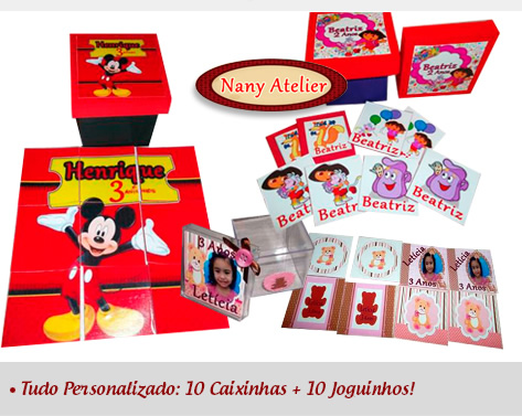 Kit de Lembrancinha com 10 Caixinhas Personalizadas em MDF ou Acrlico com Joguinhos (quebra-cabea ou jogo da memria) por R$18,00!!!