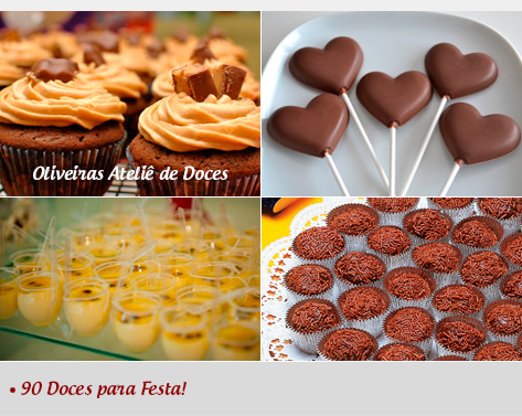 Kit com 90 Doces para sua Festa: 15 Mini Cupcakes ou Copinhos de Mousse + 15 Pirulitos de Chocolate + 60 Docinhos: de R$120,00 por R$49,90!!!