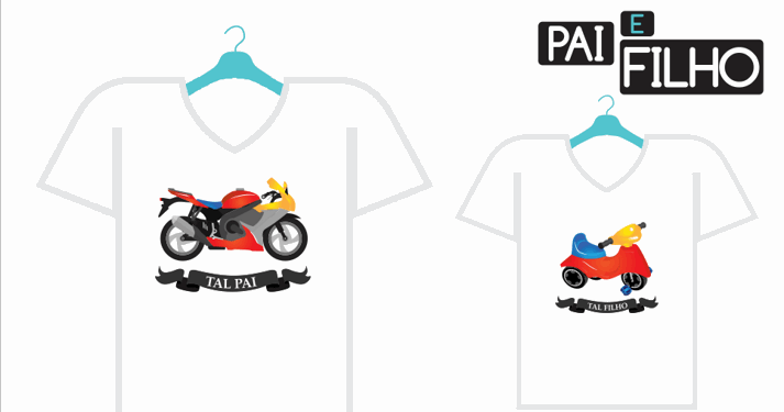 Presente de Dia dos Pais! Camisetas Pais e Filhos: 01 Camiseta Adulto + 01 Bata ou Camiseta ou Body Infantil por Apenas R$38,90!!!